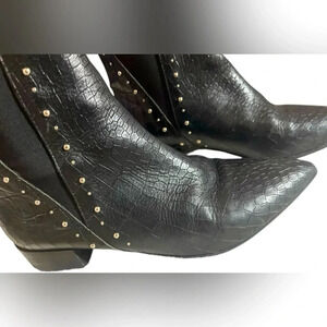Napoleoni Black Leather Studded Pointed Toe Ankle Boots 7